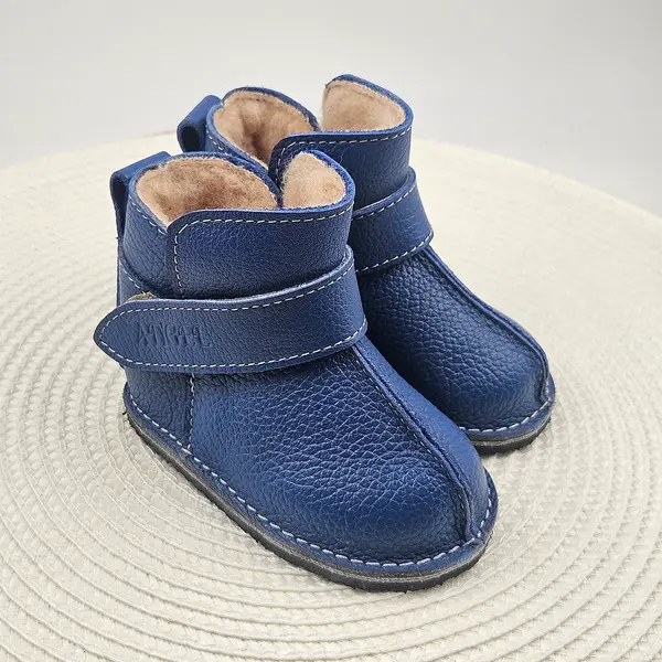 Cizme din piele pentru copii, barefoot, primii pași, talpa flexibila, imblanite, bleumarin_RO-106-7-17_Pebebe