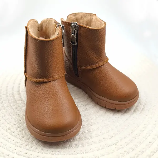 Cizme din piele pentru copii, primii pasi, talpa flexibila, imblanite, maro_RO-700-3-24_Pebebe