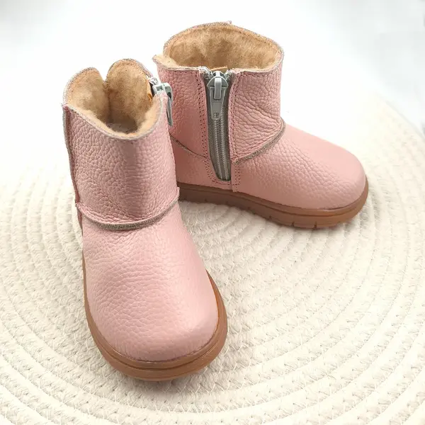 Cizme din piele pentru copii, primii pasi, talpa flexibila, imblanite, roz_RO-700-2-24_Pebebe