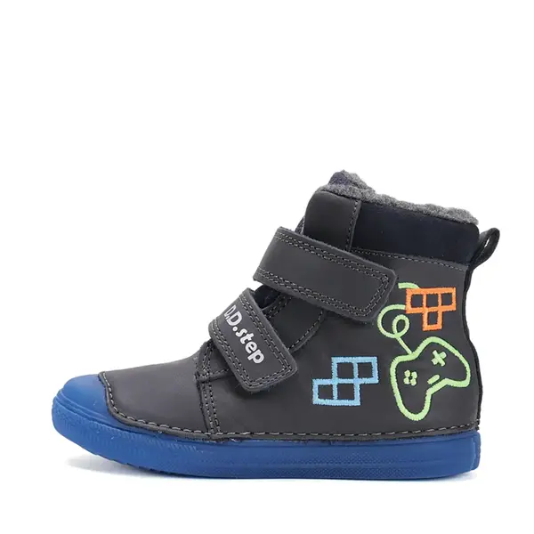 Ghete îmblănite D.D Step baieti, piele naturala, protectie degete, bleumarin, design cu game controller_W049-52250BM-29_Pebebe