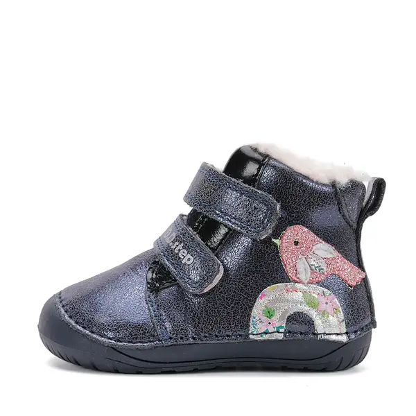 Ghete Barefoot fete, D.D Step, piele naturala, captuseala din blana, albastru sidef, curcubeu_W070-52624-24_Pebebe