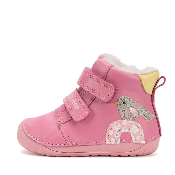 Ghete Barefoot fete, D.D Step, piele naturala, captuseala din blana, roz, curcubeu_W070-52624B-24_Pebebe