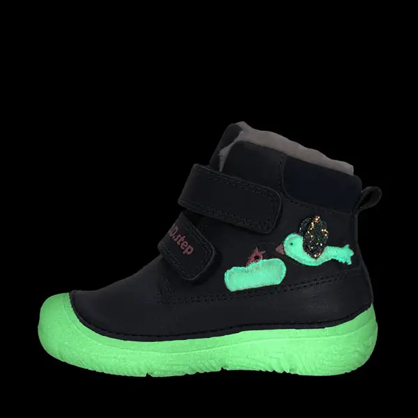 Ghete D.D Step fete, piele naturala, imblanit, talpa flexibila si fluorescenta, bleumarin, design cu pasari_W082-52314-24_Pebebe