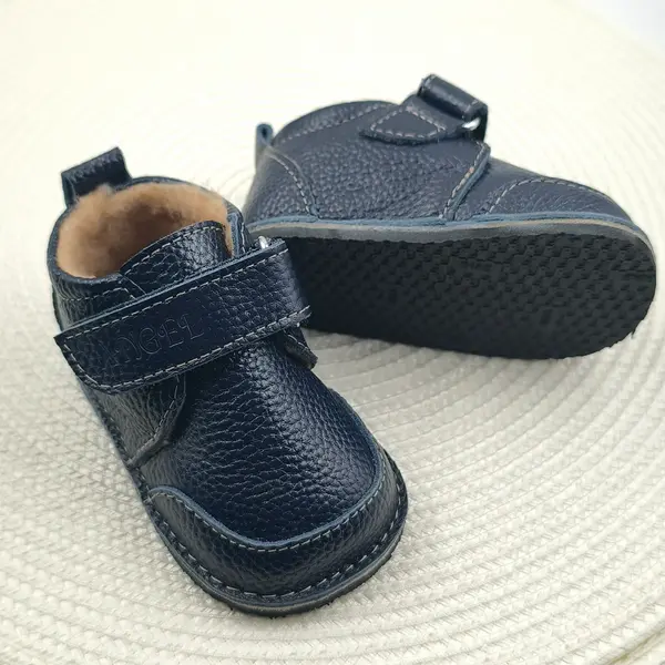 Ghete barefoot pentru copii, primii pasi, piele naturala, captuseala din blana, talpa flexibila, bleumarin, Smiley_RO-600-4-22_Pebebe