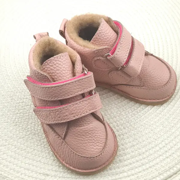 Ghete copii Barefoot, primii pasi, piele naturala, captuseala din blana, talpa felxibila, roz, Stuy_RO-115-2-23_Pebebe