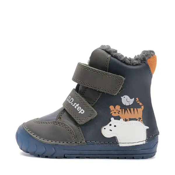 Ghete imblanite D.D.Step, piele naturala, talpa flexibila, bleumarin, animalute din jungla_W029-52287A-20_Pebebe