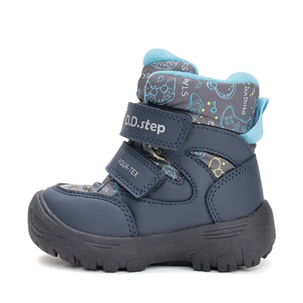 Ghete impermeabile D.D Step, captuseala din blana, Aqua-Tex, bleumarin cu print bleu_P081-52299A-27_Pebebe