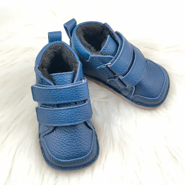 Ghete copii, barefoot, primii pasi, piele naturala, captuseala din blanita, talpa felxibila, bleumarin_RO-22-18-22_Pebebe