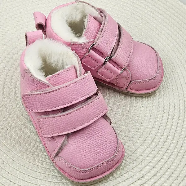 Ghete copii, barefoot, primii pasi, piele naturala, captuseala din blanita, talpa felxibila, roz_RO-22-19-24_Pebebe