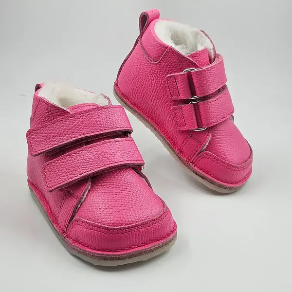 Ghete copii, barefoot, primii pasi, piele naturala, captuseala din blanita, talpa felxibila,  roz fuchsia_RO-22-20-18_Pebebe