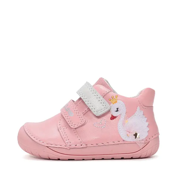 Pantofi Barefoot D.D. Step fete, piele naturala, primii pasi, roz, design cu lebadă_S070-61837A-25_Pebebe