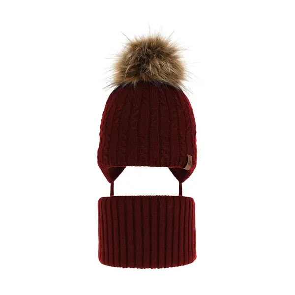 Set de iarnă pentru băieți, căciulă și fular-tub burgundy Indigo, cu mot_6454-10_Pebebe