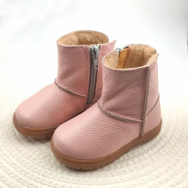 Cizme din piele pentru copii, primii pasi, talpa flexibila, imblanite, roz_RO-700-2-24_Pebebe