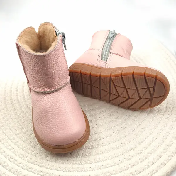 Cizme din piele pentru copii, primii pasi, talpa flexibila, imblanite, roz_RO-700-2-24_Pebebe