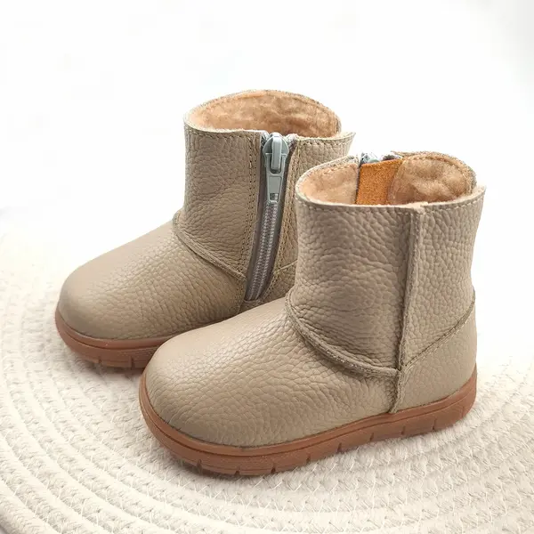 Cizme din piele pentru copii, primii pasi, talpa flexibila, imblanite, bej_RO-700-1-22_Pebebe