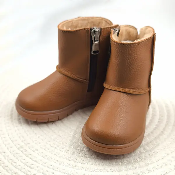 Cizme din piele pentru copii, primii pasi, talpa flexibila, imblanite, maro_RO-700-3-24_Pebebe