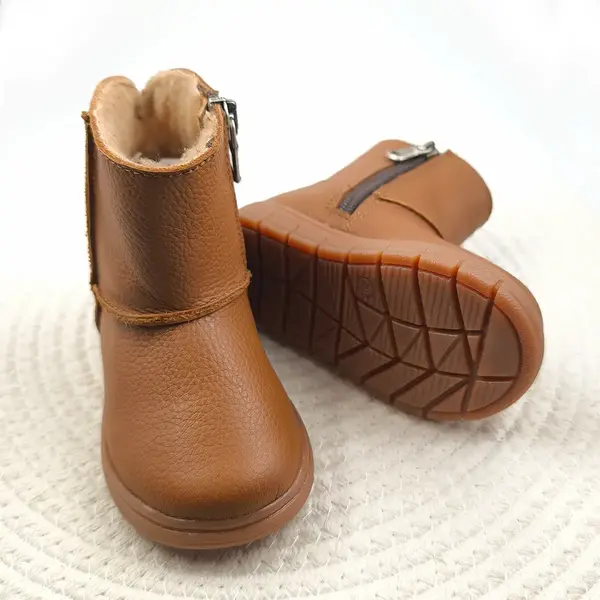 Cizme din piele pentru copii, primii pasi, talpa flexibila, imblanite, maro_RO-700-3-24_Pebebe