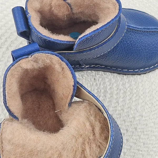 Cizme din piele pentru copii, barefoot, primii pași, talpa flexibila, imblanite, bleumarin_RO-106-7-17_Pebebe