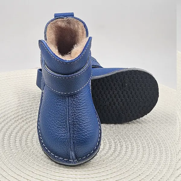 Cizme din piele pentru copii, barefoot, primii pași, talpa flexibila, imblanite, bleumarin_RO-106-7-17_Pebebe