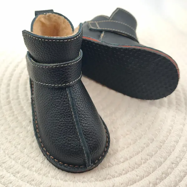 Cizme din piele pentru copii, talpa flexibila, imblanite, negru_RO-106-23-22_Pebebe