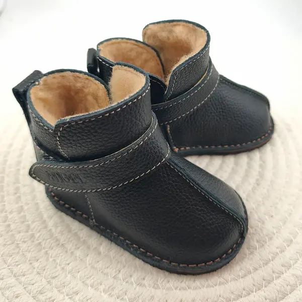 Cizme din piele pentru copii, talpa flexibila, imblanite, negru_RO-106-23-17_Pebebe