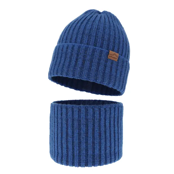 Căciulă din lână merinos și fular tubular, set iarnă băieți, albastru, Karmin_7090-07_Pebebe