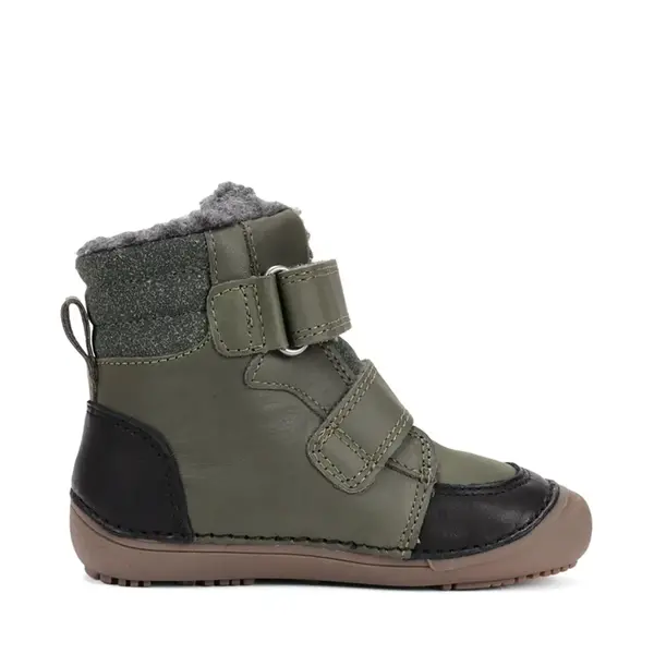 Ghete barefooot D.D Step baieti, piele naturala, talpa felxibilă, khaki cu negru_W063-52804M-25_Pebebe