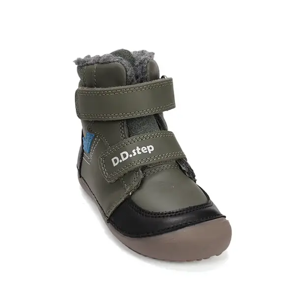 Ghete barefooot D.D Step baieti, piele naturala, talpa felxibilă, khaki cu negru_W063-52804M-25_Pebebe