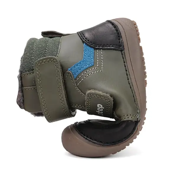Ghete barefooot D.D Step baieti, piele naturala, talpa felxibilă, khaki cu negru_W063-52804M-25_Pebebe