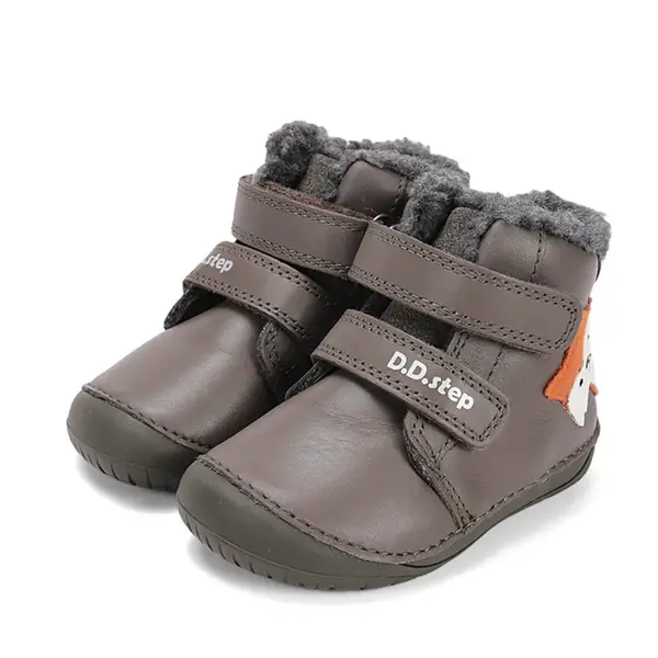 Ghete Barefoot baieti, D.D Step, piele naturala, captuseala din blana, khaki, pisica_W070-52301B-25_Pebebe