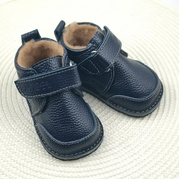 Ghete barefoot pentru copii, primii pasi, piele naturala, captuseala din blana, talpa flexibila, bleumarin, Smiley_RO-600-4-22_Pebebe