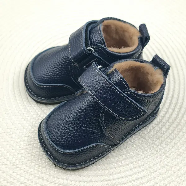 Ghete barefoot pentru copii, primii pasi, piele naturala, captuseala din blana, talpa flexibila, bleumarin, Smiley_RO-600-4-22_Pebebe