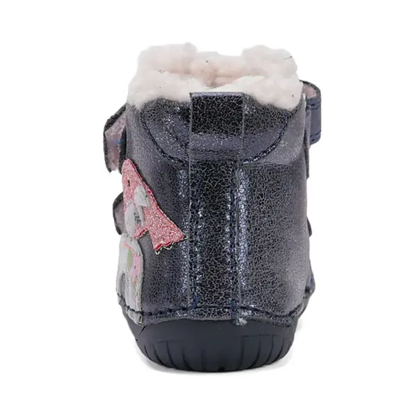 Ghete Barefoot fete, D.D Step, piele naturala, captuseala din blana, albastru sidef, curcubeu_W070-52624-24_Pebebe