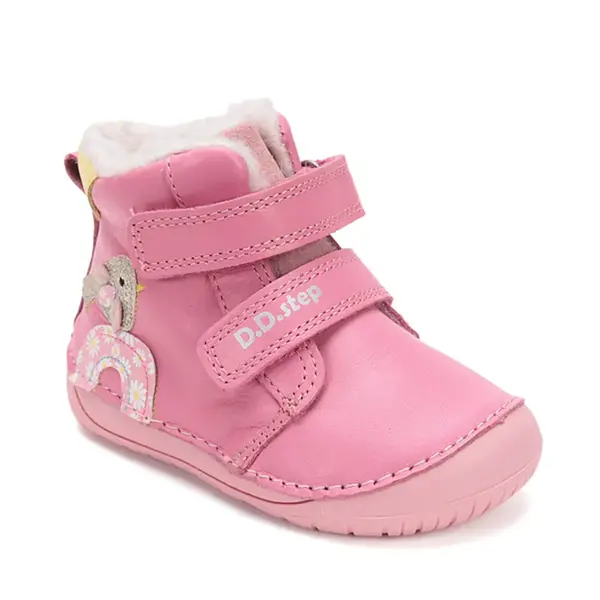 Ghete Barefoot fete, D.D Step, piele naturala, captuseala din blana, roz, curcubeu_W070-52624B-24_Pebebe
