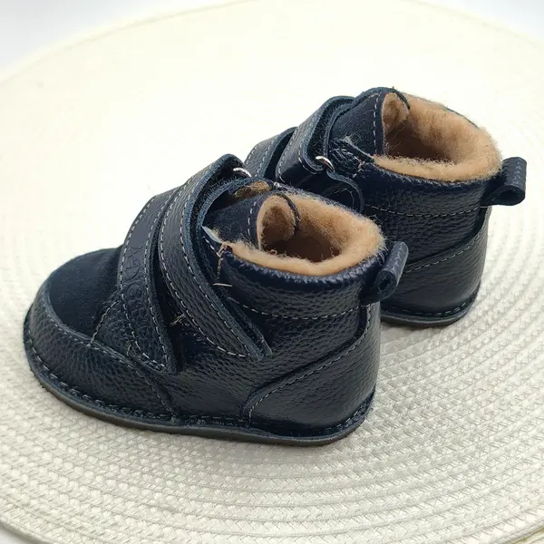 Ghete copii Barefoot, primii pasi, piele naturala, captuseala din blana, talpa felxibila, bleumarin, Stuy_RO-115-1-17_Pebebe