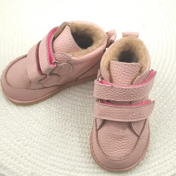 Ghete copii Barefoot, primii pasi, piele naturala, captuseala din blana, talpa felxibila, roz, Stuy_RO-115-2-24_Pebebe