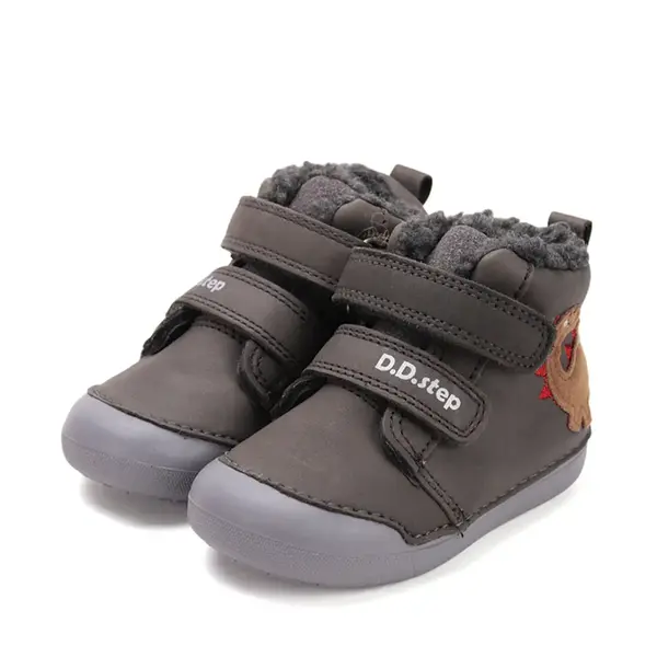 Ghete D.D.Step baieti, piele naturala, imblanite, khaki, dinozaur_W066-52525B-20_Pebebe