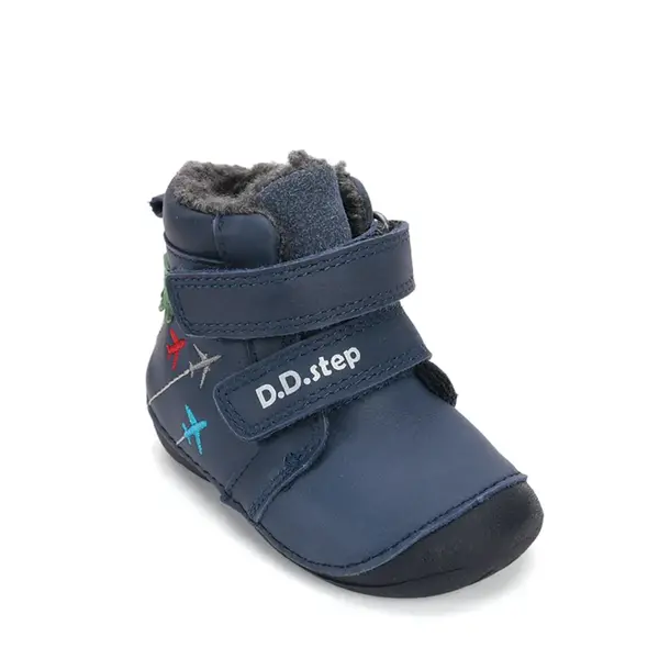 Ghete D.D Step baieti, piele naturala, talpa flexibila, imblanite, albastru cu avioane_W015-52347A-24_Pebebe