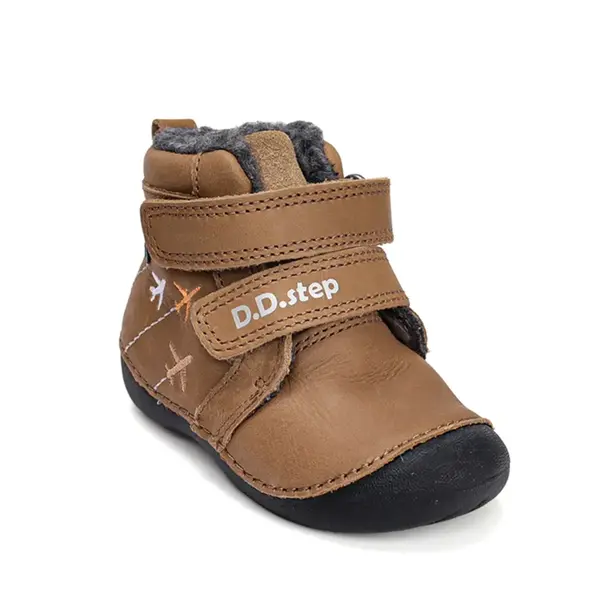 Ghete D.D Step baieti, piele naturala, talpa flexibila, imblanite, maro cu avioane_W015-52347B-20_Pebebe