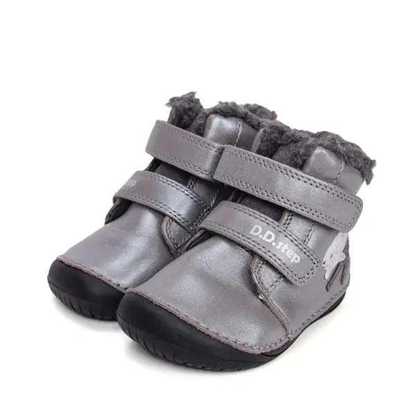 Ghete D.D Step fete, Barefoot, piele naturala, captuseala din blana, gri, emblema cu veverita_W070-52214A-25_Pebebe