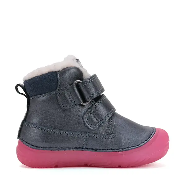 Ghete D.D Step fete, piele naturala, imblanit, talpa flexibila si fluorescenta, bleumarin, design cu pasari_W082-52314-24_Pebebe