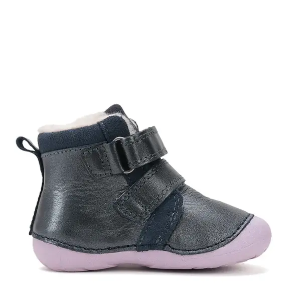 Ghete D.D Step fete, piele naturala, talpa flexibila, imblanite, bleumarin cu flori si albinute_W015-52997B-24_Pebebe