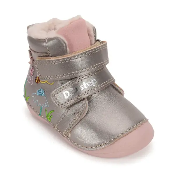 Ghete D.D Step fete, piele naturala, talpa flexibila, imblanite, bronz cu flori si albinute_W015-52997-24_Pebebe