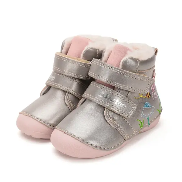 Ghete D.D Step fete, piele naturala, talpa flexibila, imblanite, bronz cu flori si albinute_W015-52997-24_Pebebe