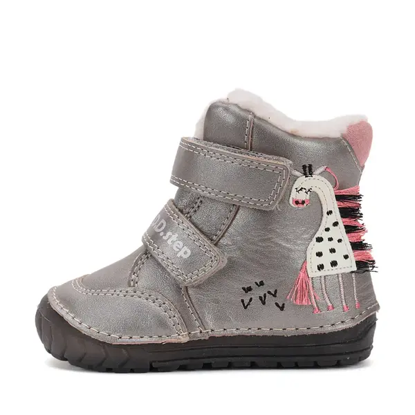 Ghete inalte imblanite D.D.Step, piele naturala, talpa flexibila si fluorsecenta, bronz, argintiu, model cu girafa_W029-52766-24_Pebebe