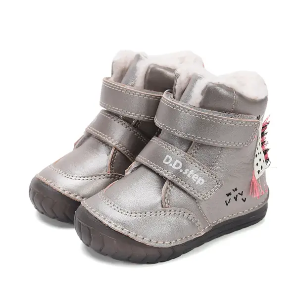 Ghete inalte imblanite D.D.Step, piele naturala, talpa flexibila si fluorsecenta, bronz, argintiu, model cu girafa_W029-52766-24_Pebebe