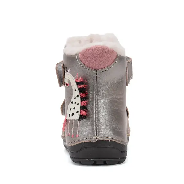 Ghete inalte imblanite D.D.Step, piele naturala, talpa flexibila si fluorsecenta, bronz, argintiu, model cu girafa_W029-52766-24_Pebebe