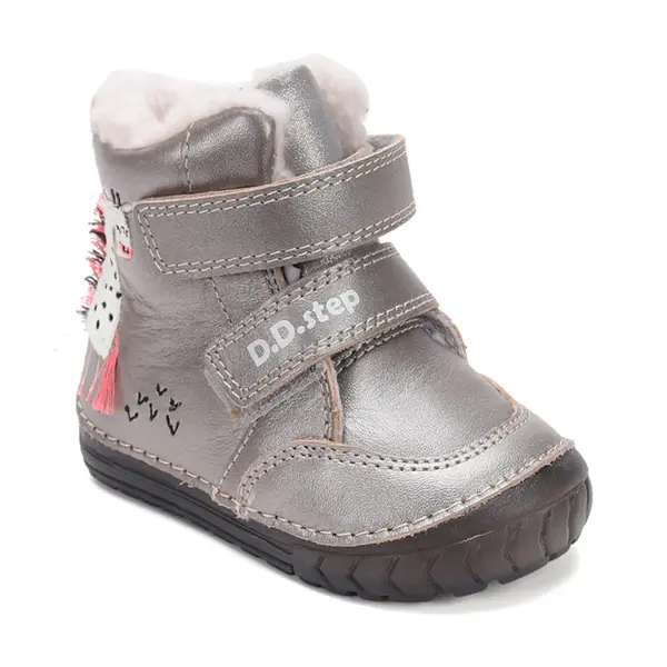 Ghete inalte imblanite D.D.Step, piele naturala, talpa flexibila si fluorsecenta, bronz, argintiu, model cu girafa_W029-52766-24_Pebebe