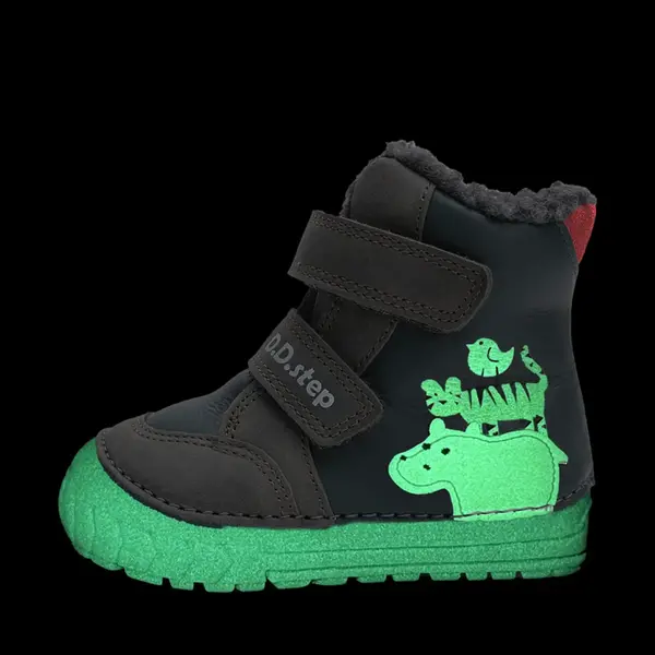 Ghete imblanite D.D.Step, piele naturala, talpa flexibila, bleumarin, animalute din jungla_W029-52287A-20_Pebebe