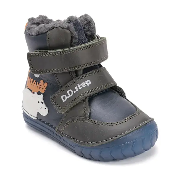 Ghete imblanite D.D.Step, piele naturala, talpa flexibila, bleumarin, animalute din jungla_W029-52287A-20_Pebebe